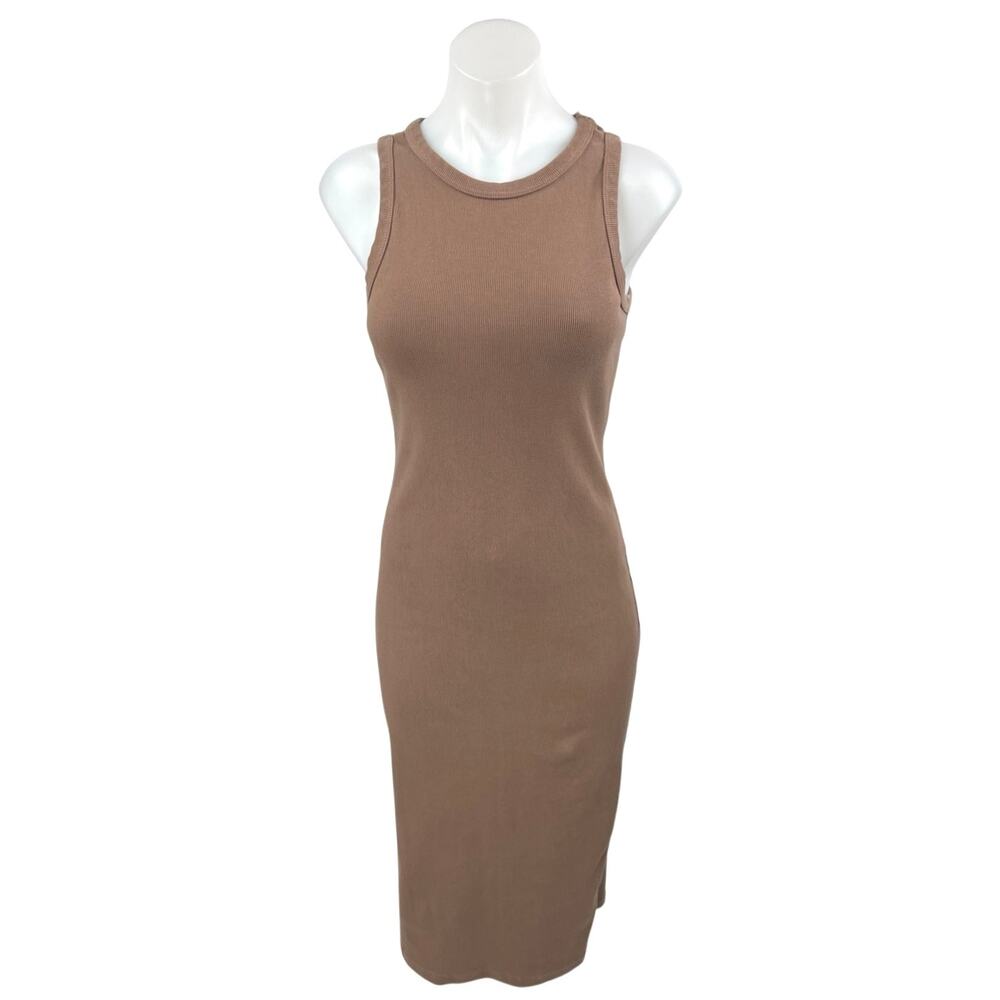 Lulus Brown Knit Sleeveless Round Neck Cami Camisole Tank Midi Dress Size L